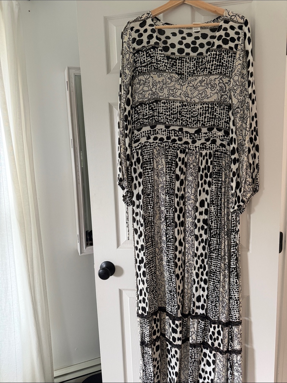 Black and White Patterned Maxi Dress - Women